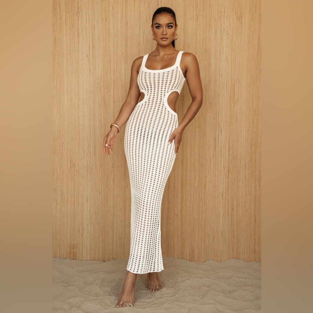 JLUXLABLE WHITE MELROSE CUTOUT MIDI DRESS SIZE MEDIUM
